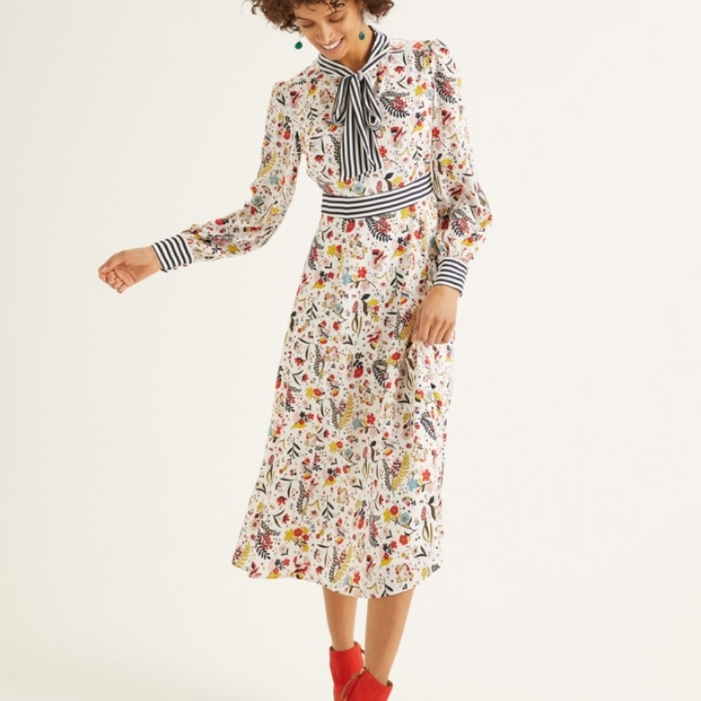 BODEN whimsical bird Thelma midi dress 4